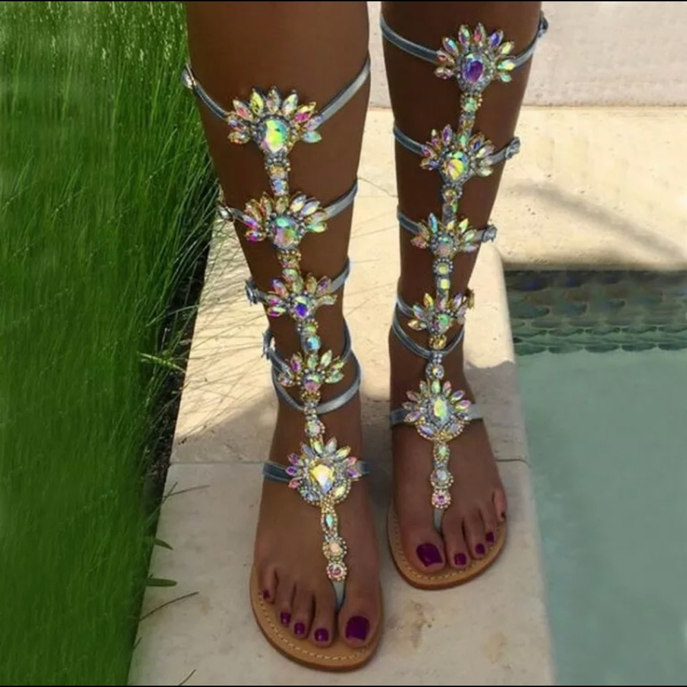 Womens Rhinestone Strappy Gladiator sandal Shoes
